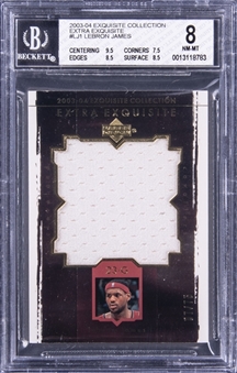 2003-04 UD "Exquisite Collection" Extra Exquisite #LJ LeBron James Game-Used Jersey Rookie Card (#07/75) - BGS NM-MT 8